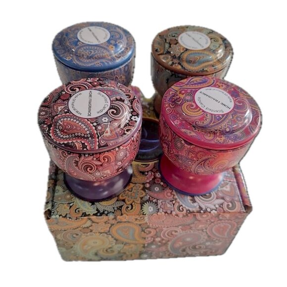 Scented Candles Gift Set Home Aromatherapy 4 Decorative Tins Mini Soy Candles - Picture 1 of 9